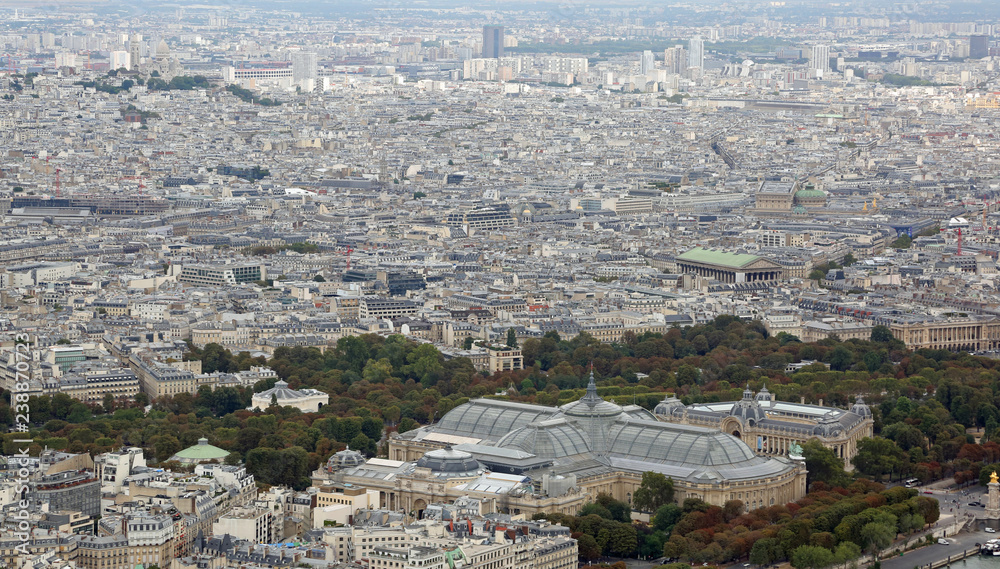 Paris, France - August 21, 2018: Urban Panorama and the Great Palace also called Grand Palais