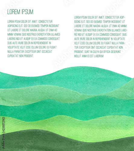 Watercolor Green Hills. Vector illustration. There is a place for text