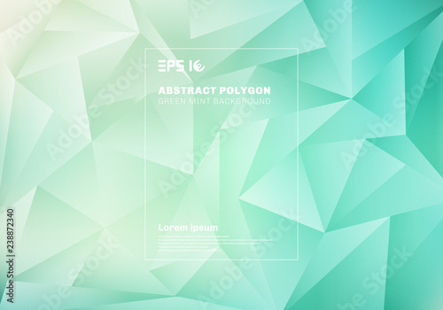Abstract low polygon or triangles pattern on blue green mint background and texture.