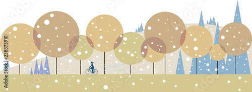 初雪の降る日に森を走る