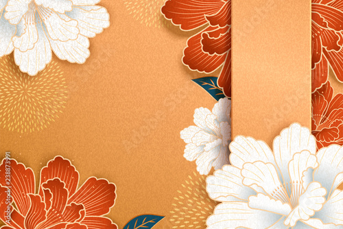 Paper art peony flowers background