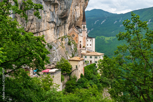 Place of pilgrimage Madonna della Corona with church on the hill above the Adige