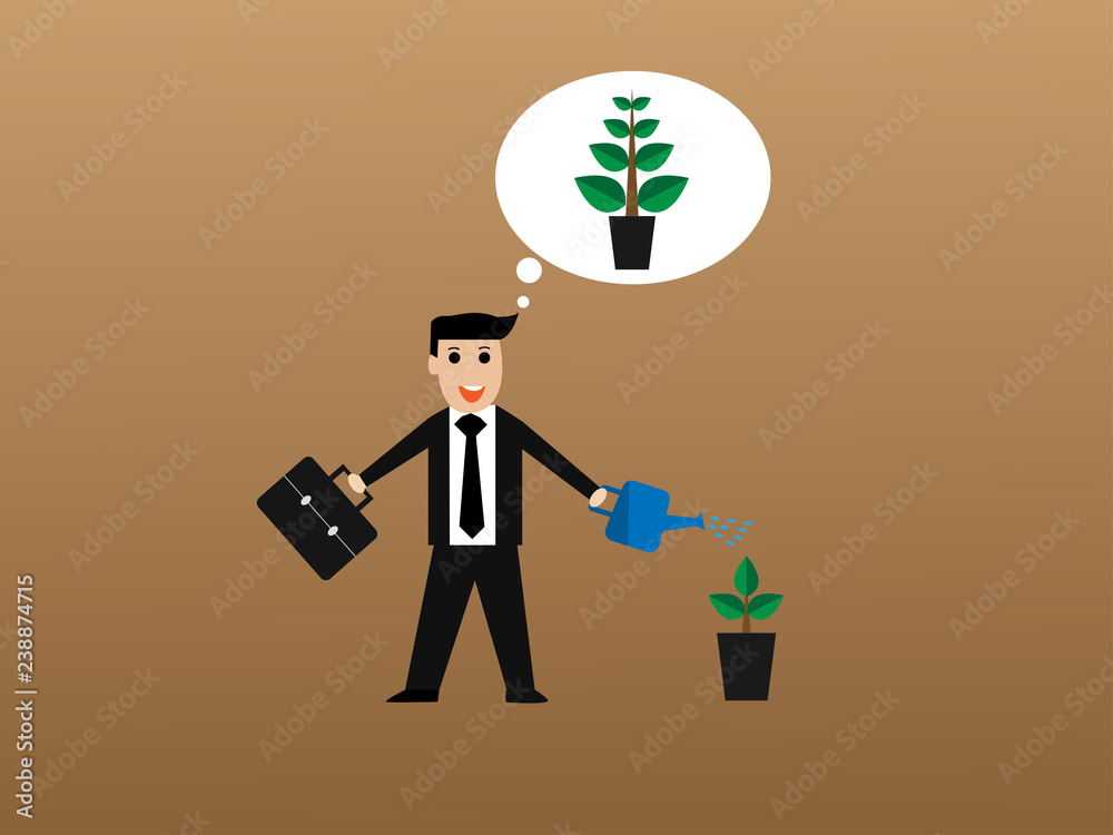Obraz premium Businessman watering trees to grow in the future,business concept