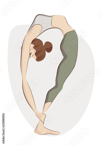 Practicing Yoga. Vector Illustration of a Woman Making Exercise in a Fitness Outfit