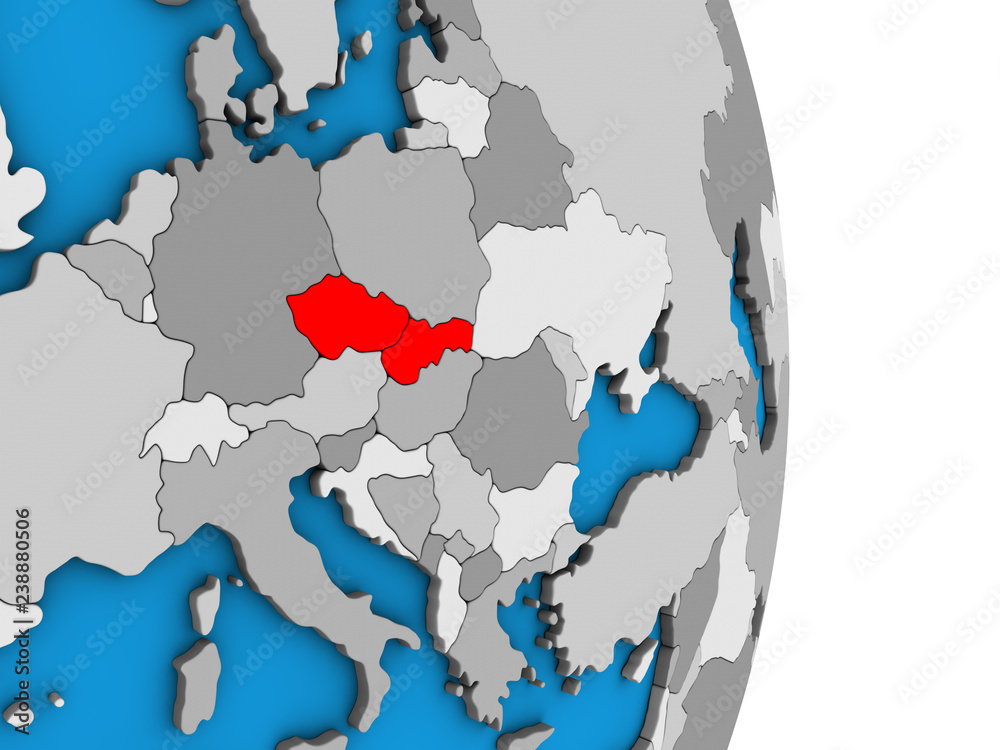 Naklejka premium Czechoslovakia on simple political 3D globe.