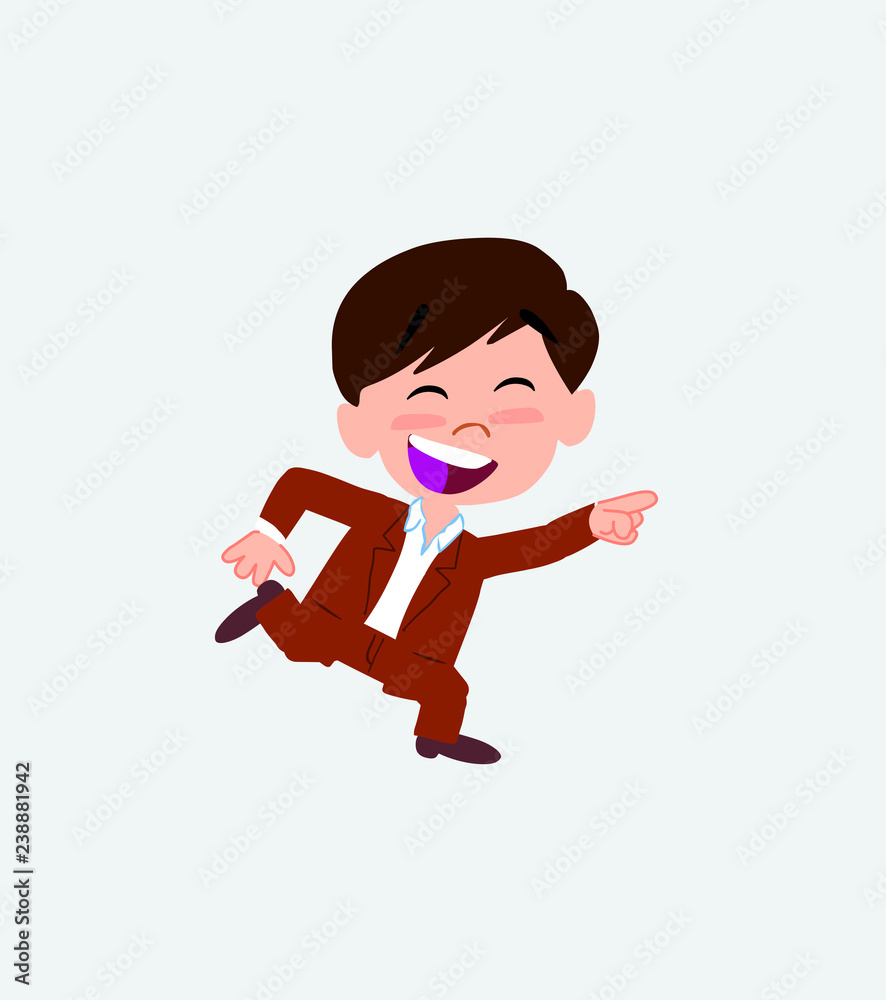 Businessman in casual style running smiling.