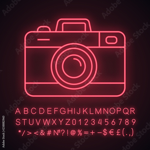 Photo camera neon light icon