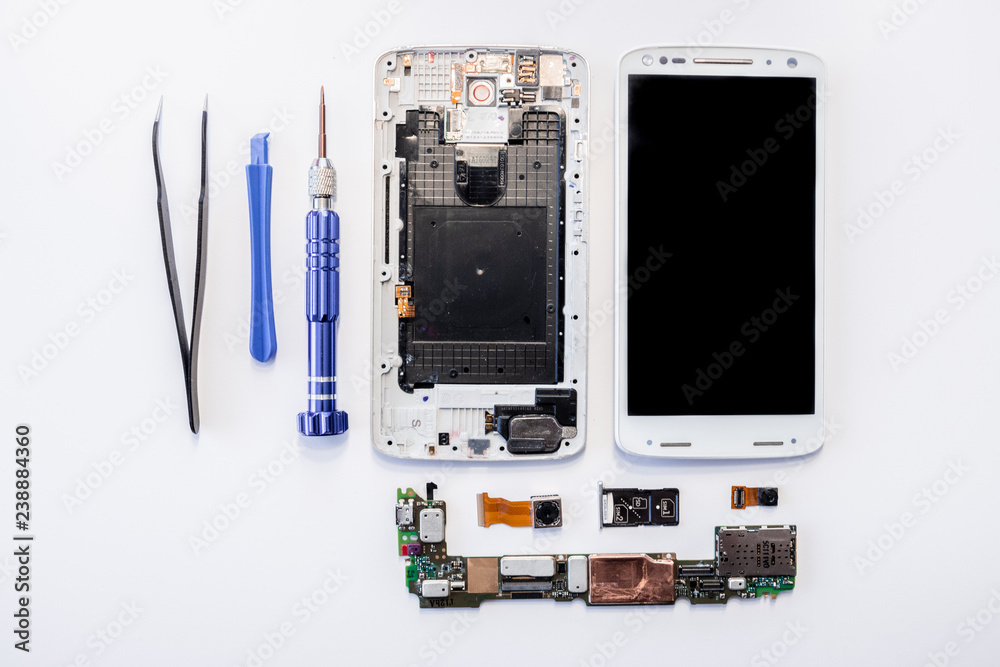 smartphone moderne en kit vue de haut éclaté smartphone moderne en kit vue de haut éclaté