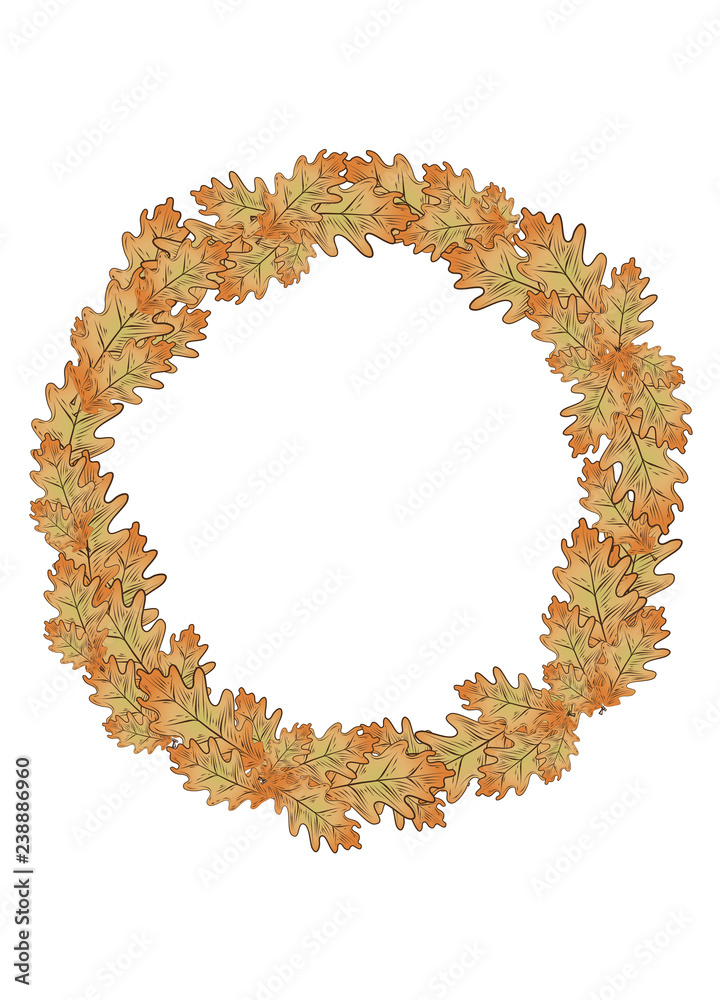 bunter Herbst Kranz aus Eichenlaub auf weißem Grund bunter Herbst Kranz aus Eichenlaub auf weißem Grund
