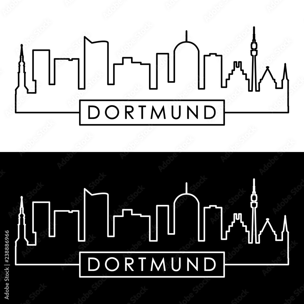 Dortmund skyline. Linear style. Editable vector file.