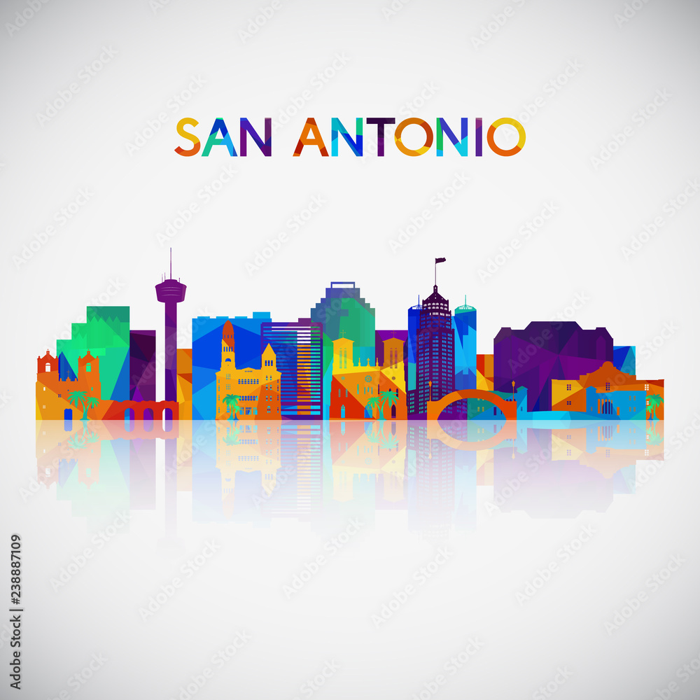 San Antonio skyline silhouette in colorful geometric style. Symbol for