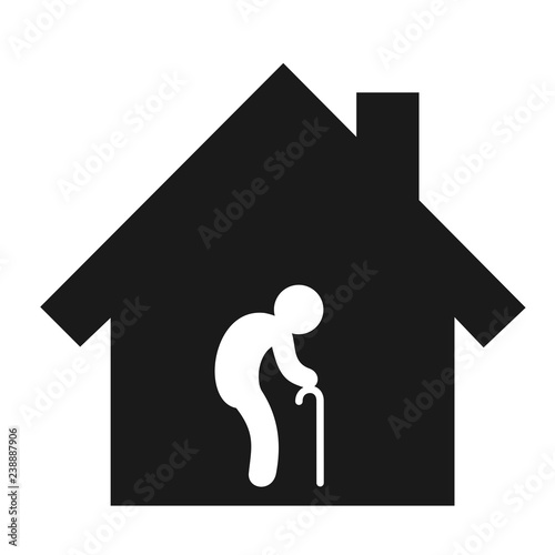 Old man is living alone in his house and home - social isolation of senior people. Vector illustration