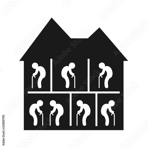 Retirement home and old age home - house for elderly senior men - residential building as place for collective living and inhabitation for retiree and retired people. Vector illustration