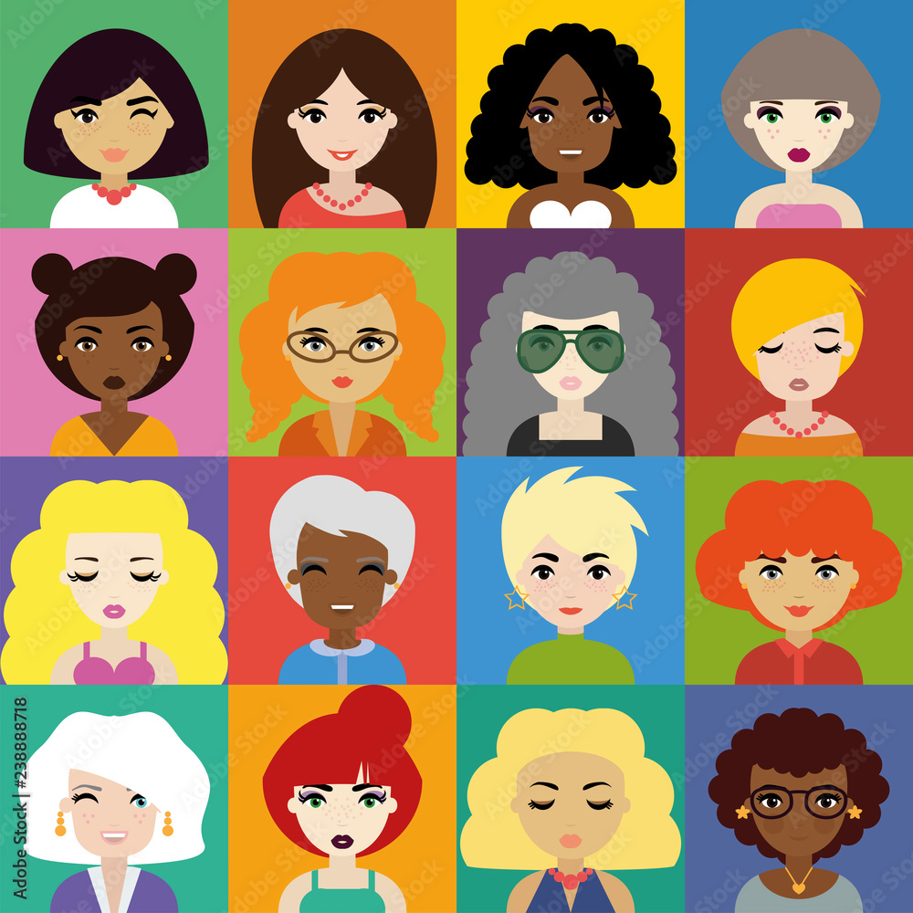 Set of Woman Avatar Icons in Flat Style Set of Woman Avatar Icons in Flat Style
