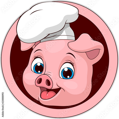 Vector illustration, funny cheerful piggy-cook, smiles, icon, on a white background.