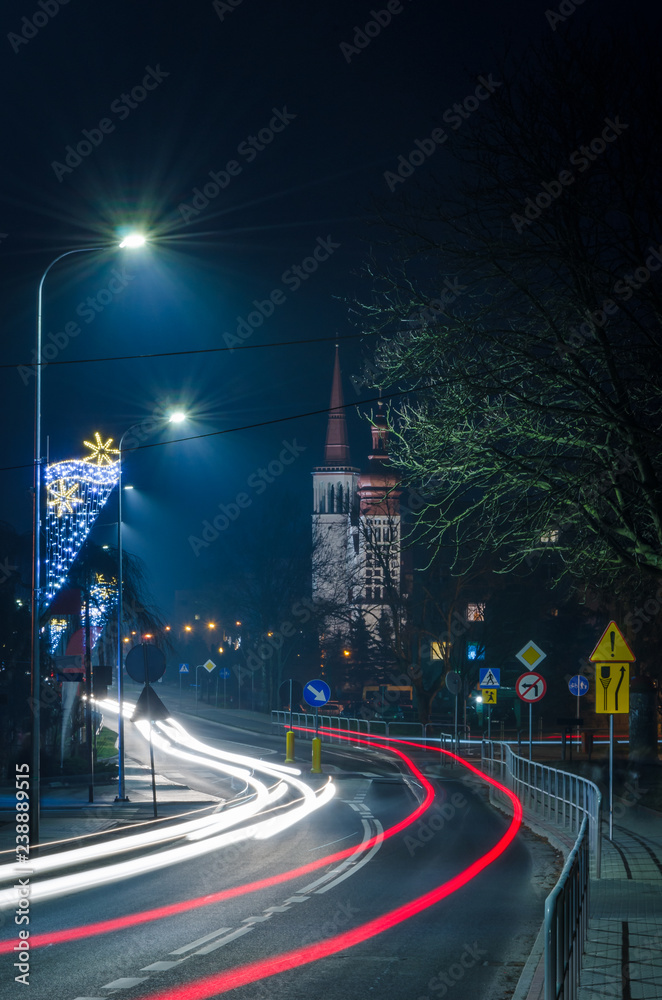 CITY AT NIGHT - Street in night lighting in Swiebodzin