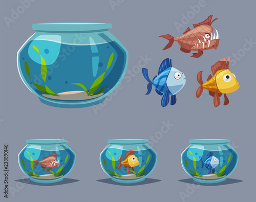 Aquarium with clear water. Cartoon vector illustration