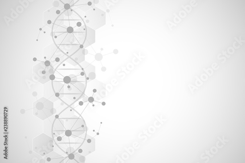 DNA strand and molecular structure. Genetic engineering or laboratory research. Background texture for medical or scientific and technological design. Vector illustration.