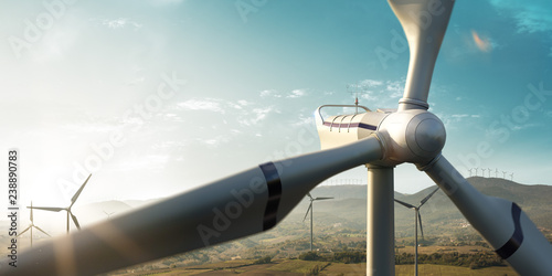 Windmill generator top wiev on the beautiful background.
