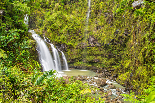 Three Bears Waterfalls / Waikani Falls on the Road to Hana in Maui, Hawaii