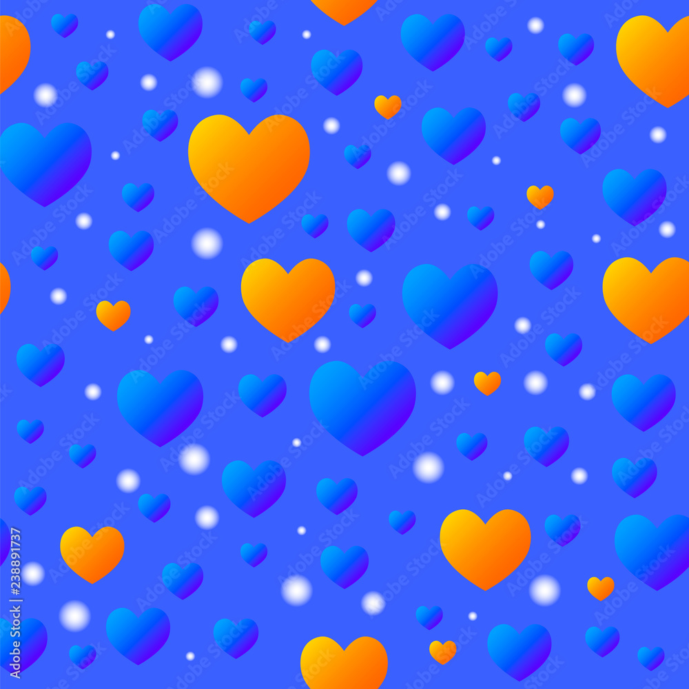 Beautiful festive seamless pattern for Valentines day..Blue and yellow hearts on a blue background.Illustration.