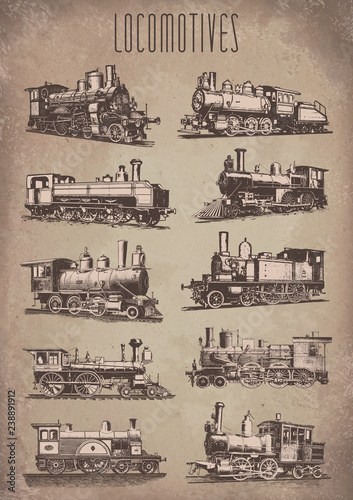Locomotives engine vintage railway set #vector – Lokomotiven Dampflokomotive Eisenbahn
