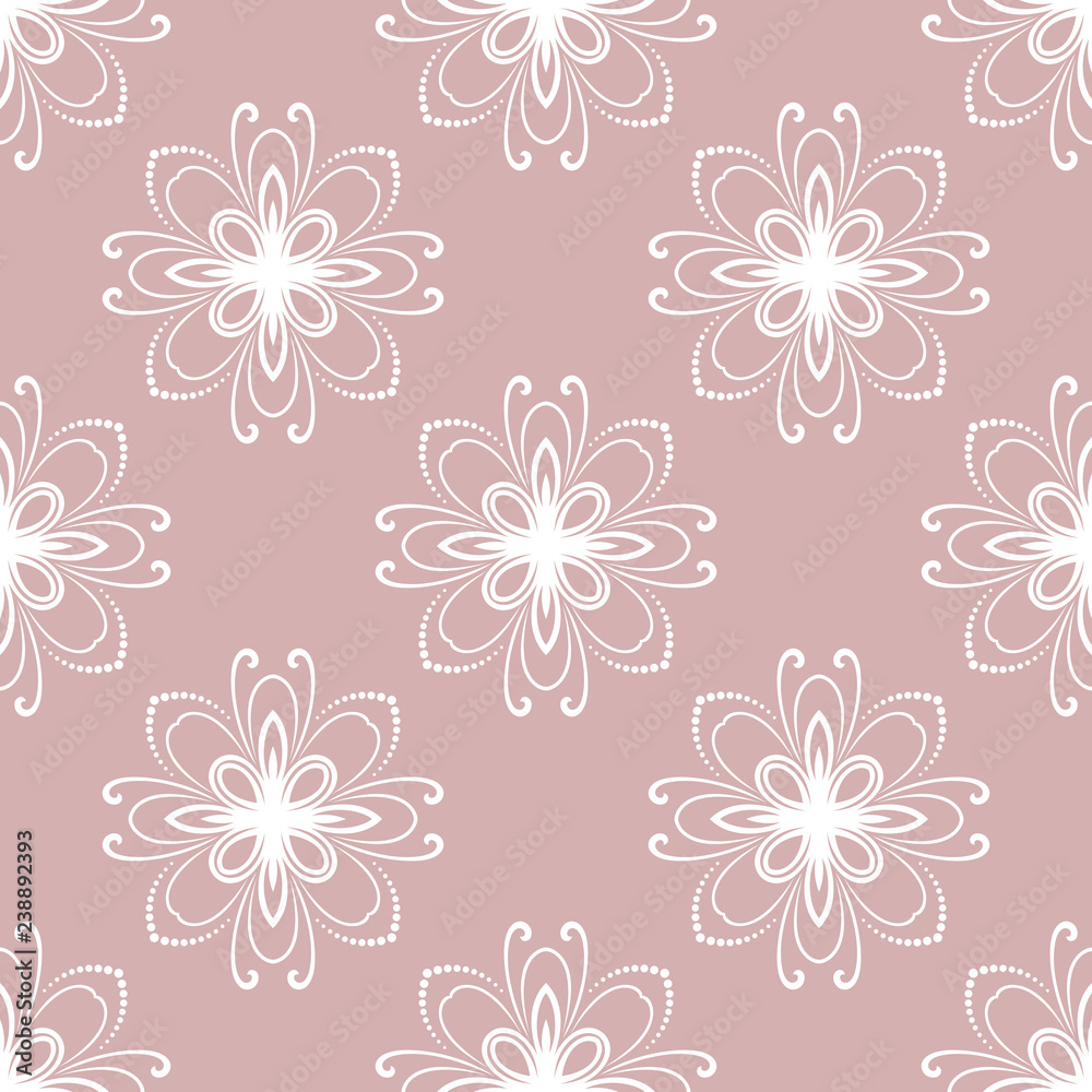 Floral vector ornament. Seamless abstract classic background with white flowers. Pattern with repeating floral elements. Ornament for fabric, wallpaper and packaging Floral vector ornament. Seamless abstract classic background with white flowers. Pattern with repeating floral elements. Ornament for fabric, wallpaper and packaging