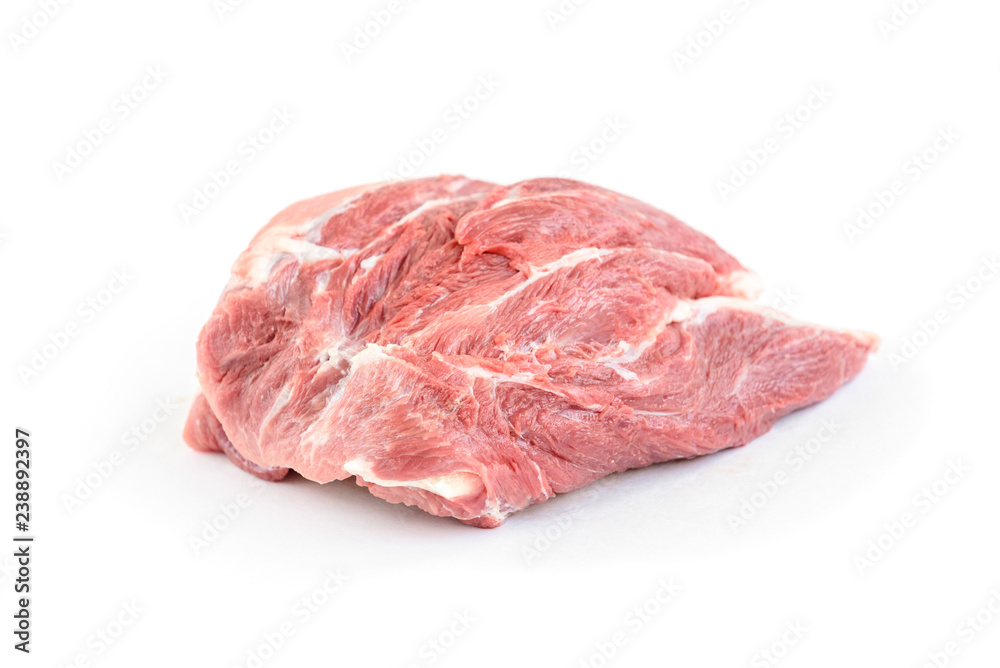 Raw pork shoulder isolated on white background.