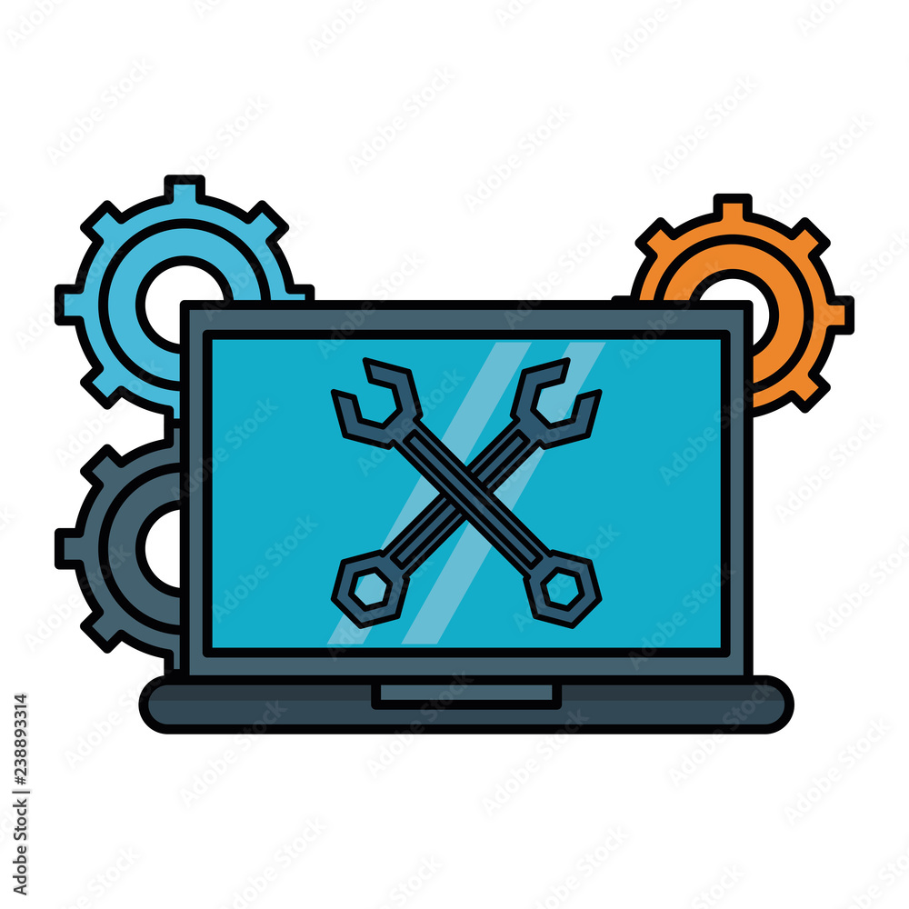 Laptop with tools and gears Laptop with tools and gears