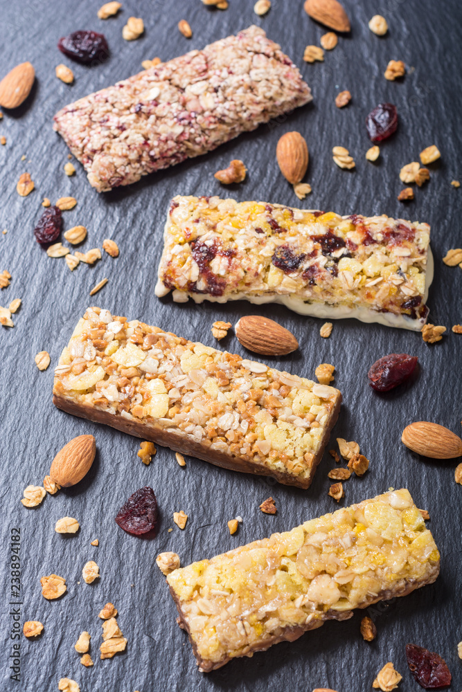 Fototapeta premium Healthy homemade snacks breakfast . Granola bars