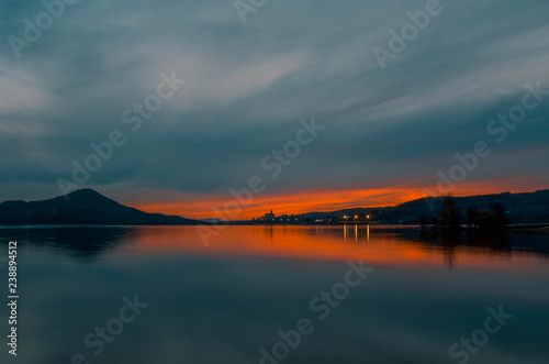 Fototapeta Naklejka Na Ścianę i Meble -  Sunset in the Ullibarri-Gamboa reservoir. Alava, Basque Country, Spain
