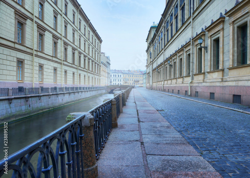 Morning mist over the Winter channel in Saint-Petersburg