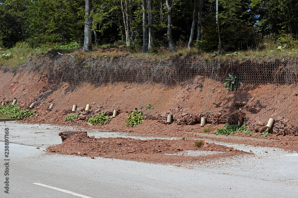 Landslide erosion on parking lot nobody soil earth asphalt Stock Photo ... - Parking Lot Erosion Control