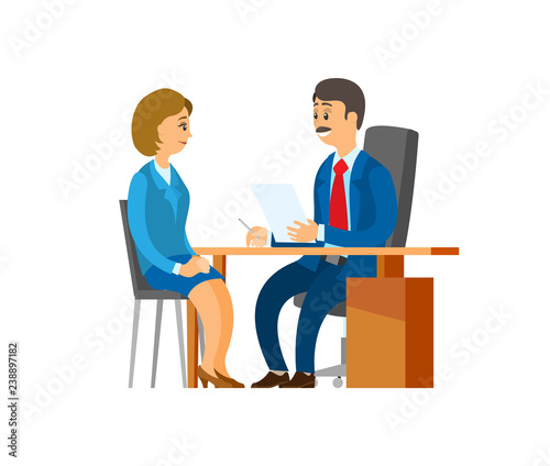 Boss of Company, Hiring New Woman Worker at Office