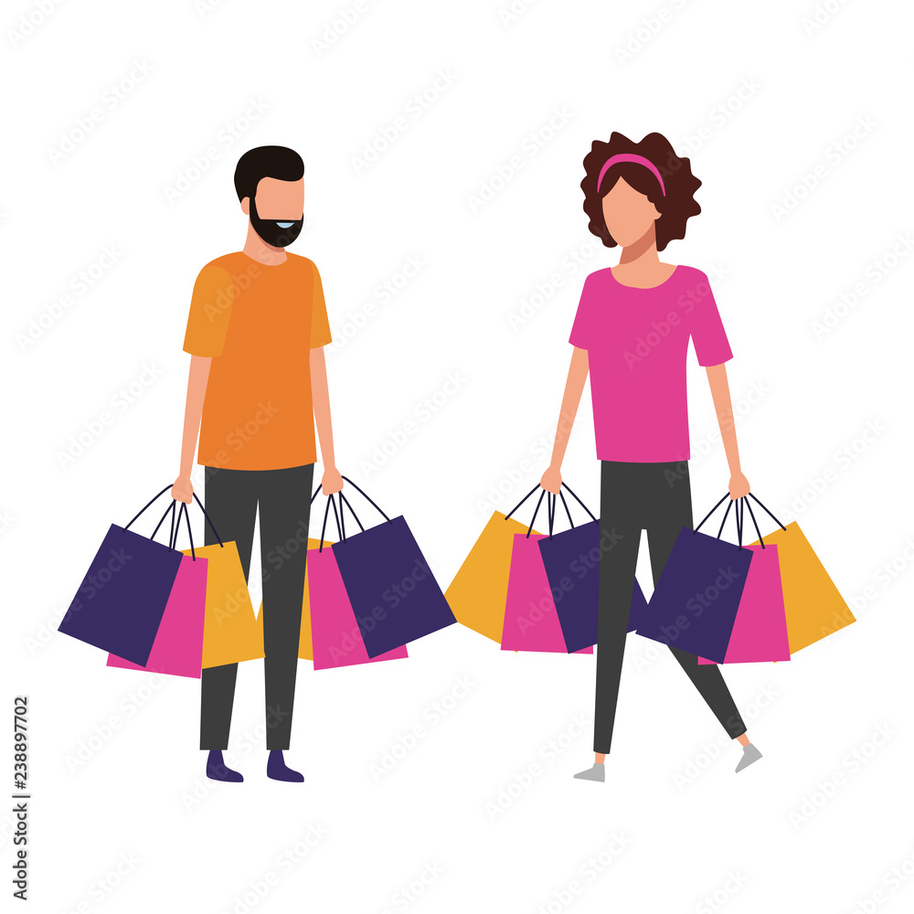 Couple shopping cartoon