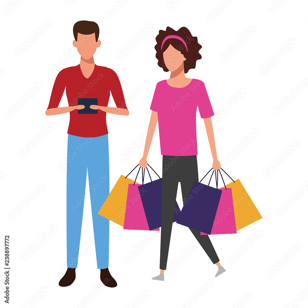 Couple shopping cartoon