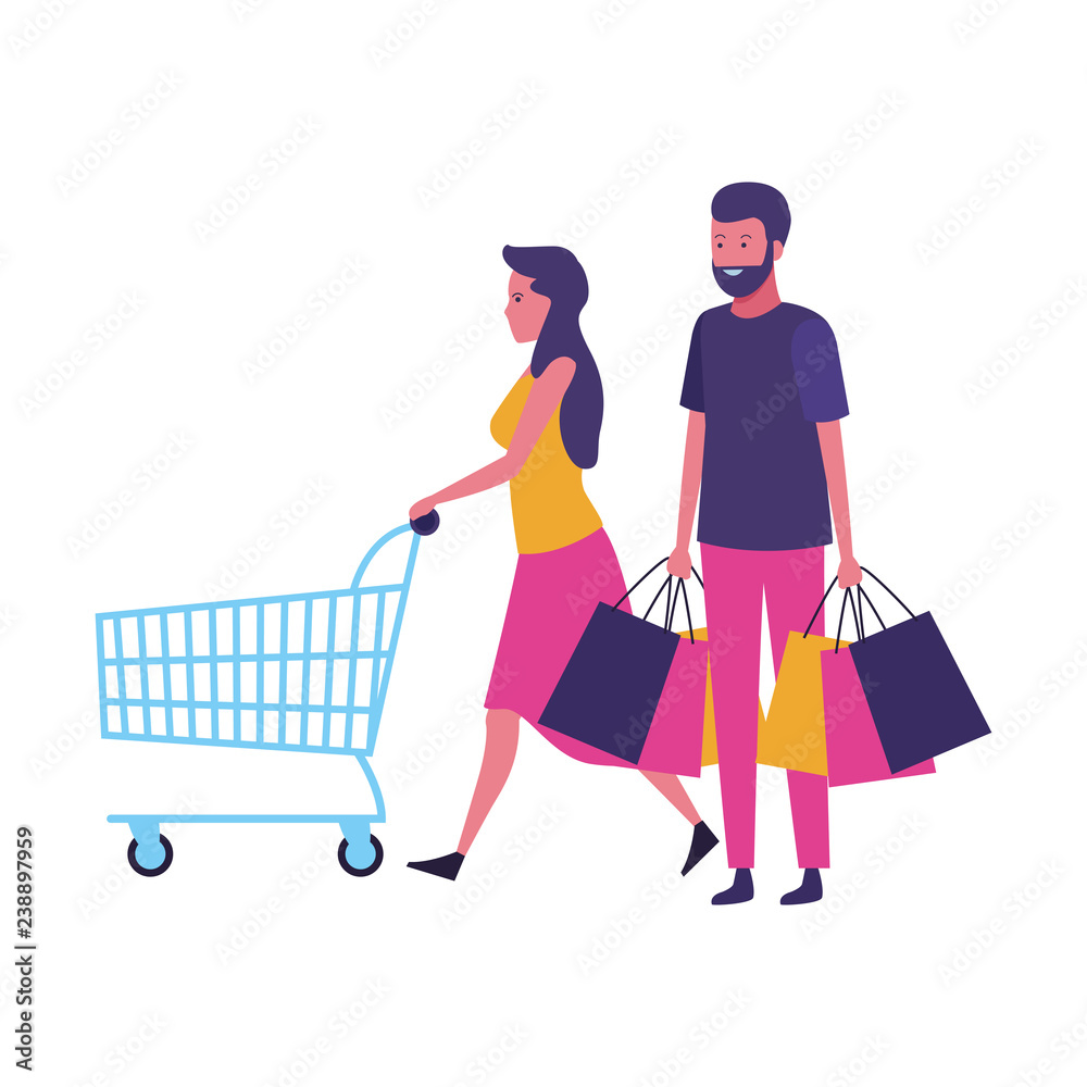 Couple shopping cartoon