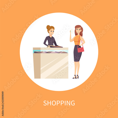 Shopping Female in Jewelry Store with Consultant