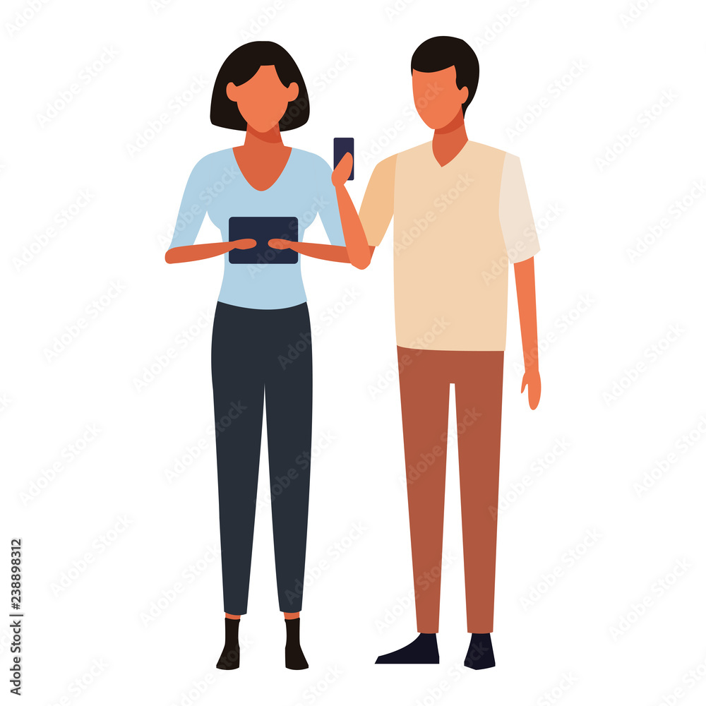 Friends with smartphone and tablet Friends with smartphone and tablet