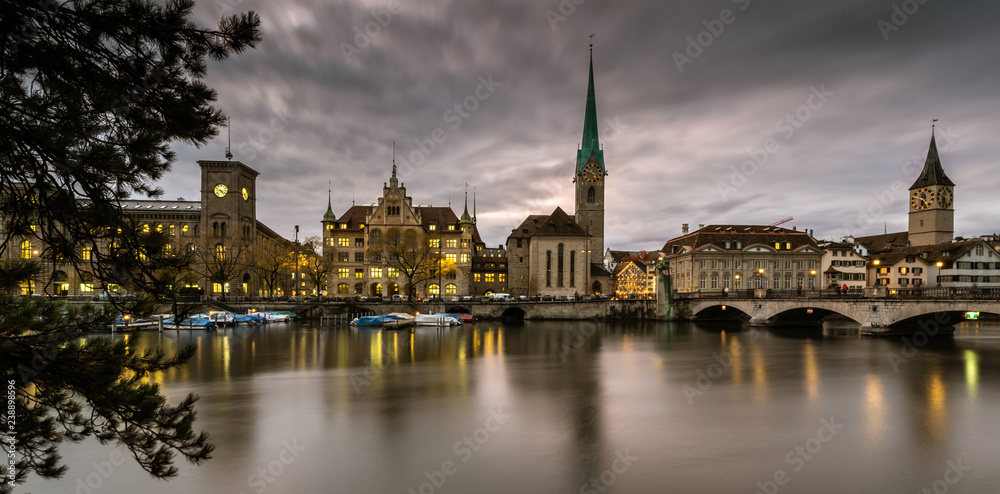 Zurich, Switzerland - view of the old town with the Limmat river Zurich, Switzerland - view of the old town with the Limmat river