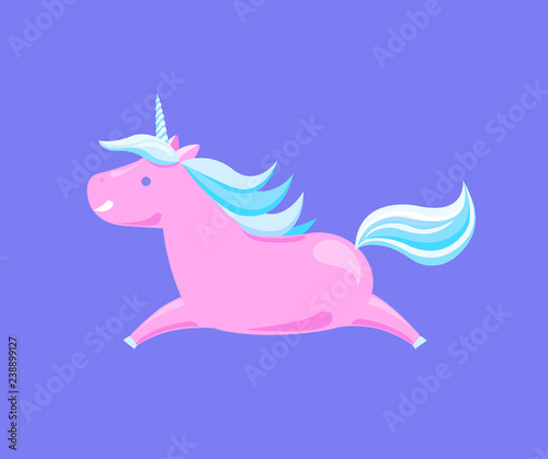 Unicorn Running Cartoon Horse Vector Pink Animal