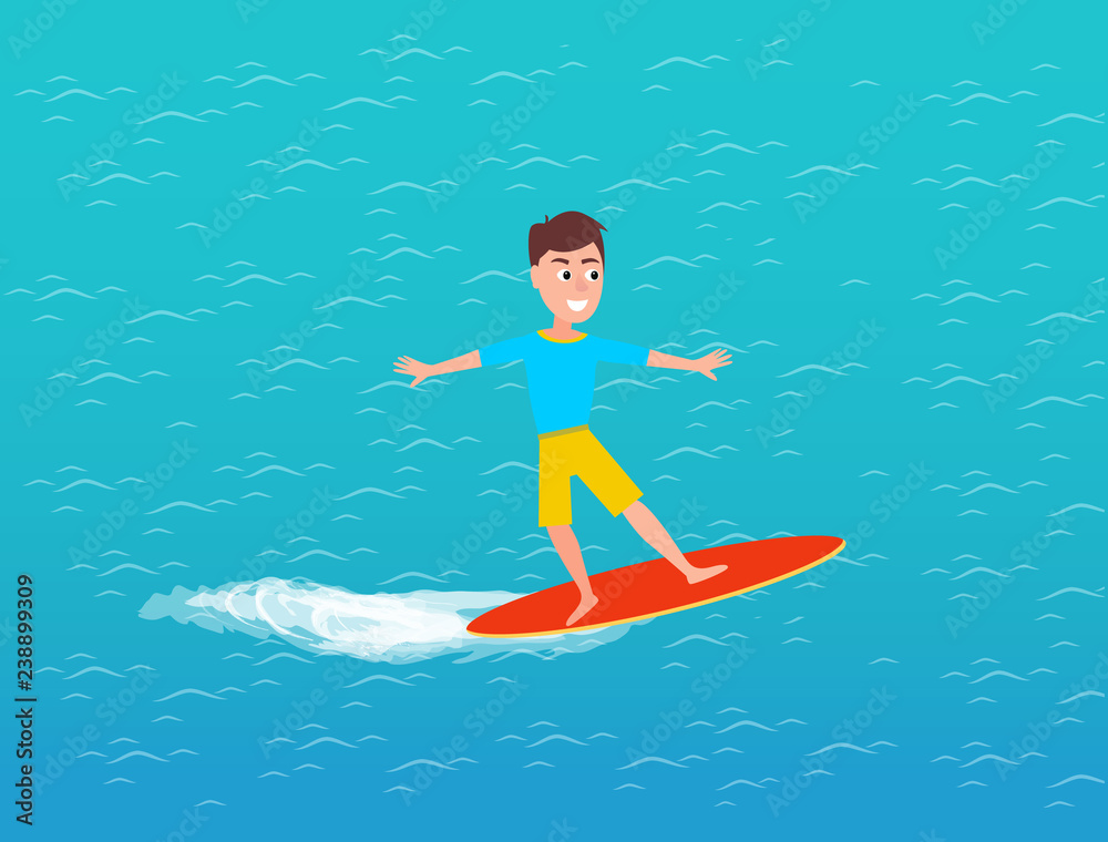 Water Transport and Male on Surfing Board Vector