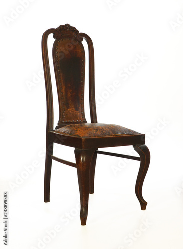 Old wooden chair isolated on white background.