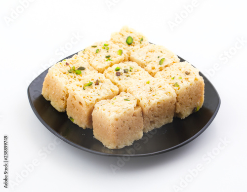 Indian Traditional Famous Sweet Food Mysore Pak or Mysoor Pak Isolated on White Background