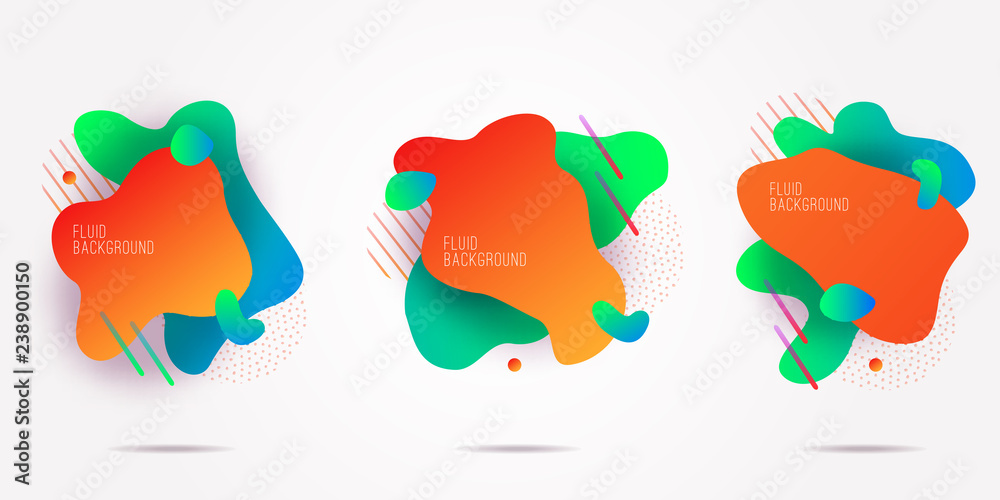 Vector set with geometric modern 3d fluid shapes. Dynamical abstract gradient flowing liquid forms.