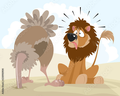 Lion and ostrich