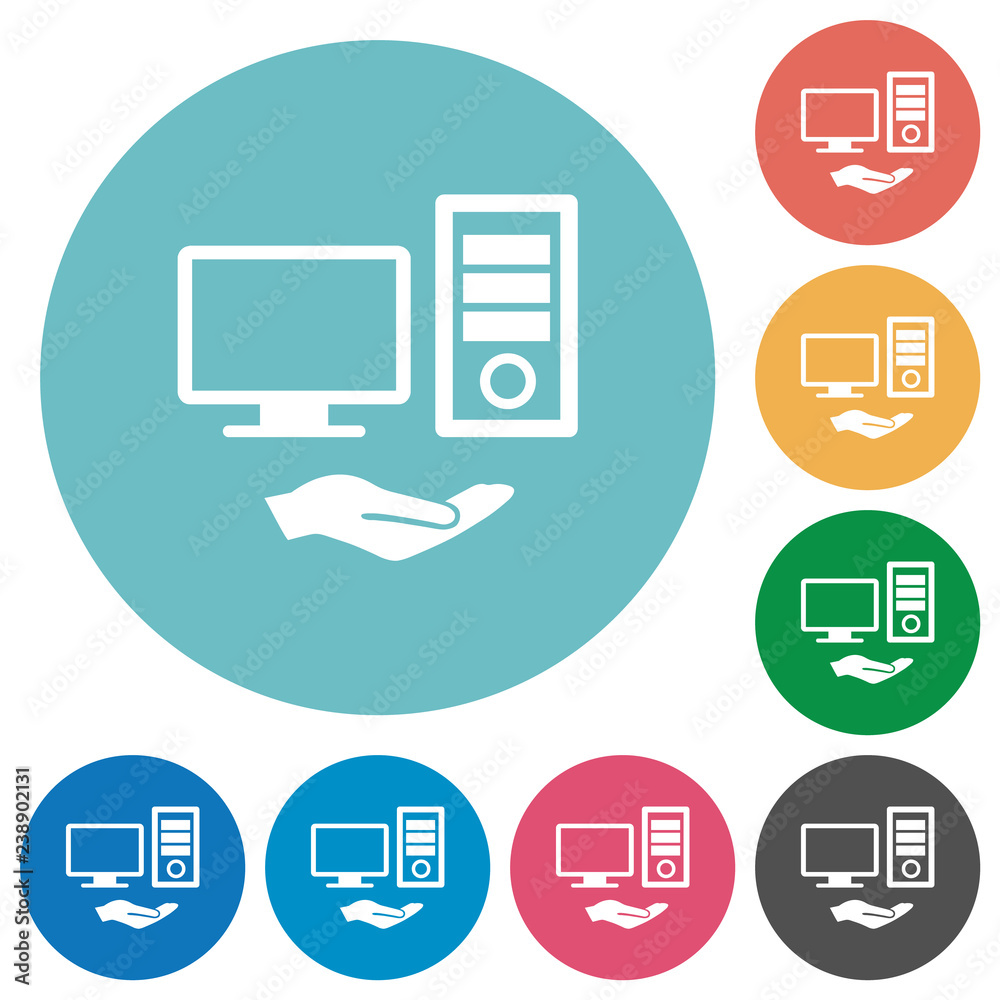 Shared computer flat round icons
