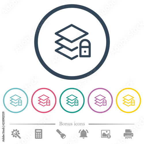 Locked layers flat color icons in round outlines