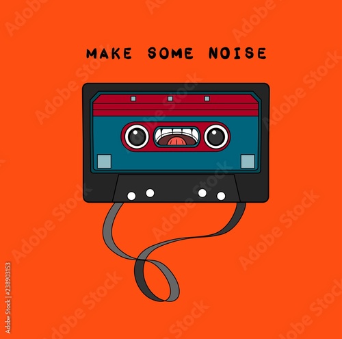 Image of a compact cassette. Hipster style and fashion concept, Can be used for printing on T-shirts, flyers and stuff. Vector illustration.