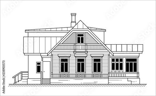 Old building. black and white vector illustration.